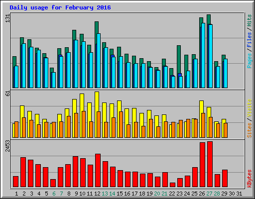 Daily usage for February 2016